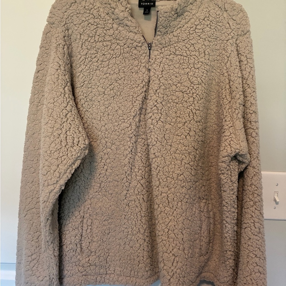 torrid Beige Plush Sherpa Half-Zip Jacket